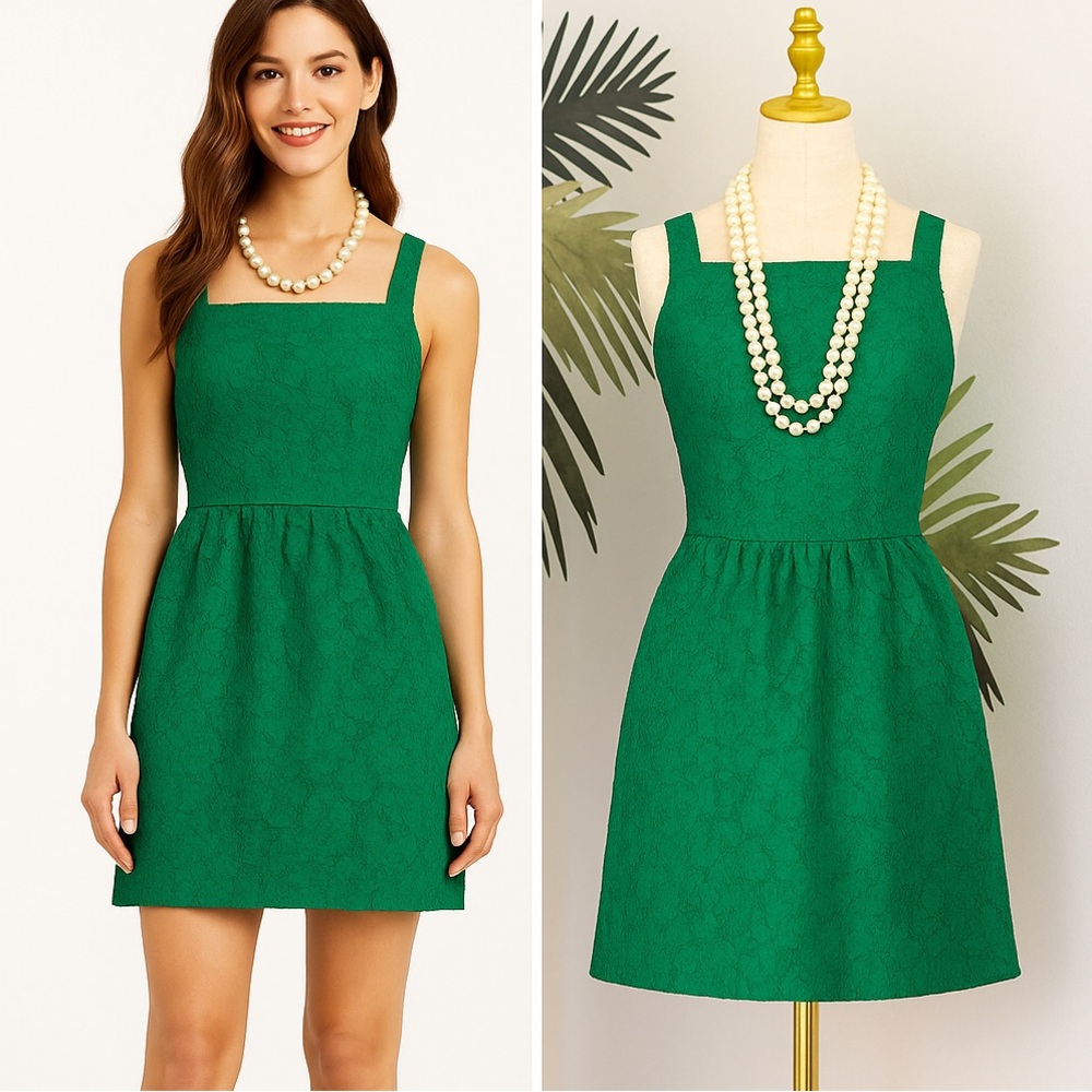 Duro Olowu Emerald Green Textured Fit & Flare A-Line Dress | Excellent Size 4